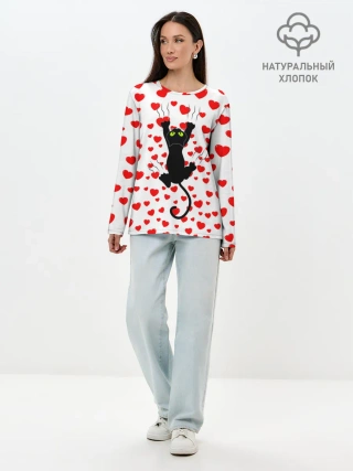 Лонгслив женский. Хлопок / Котейка