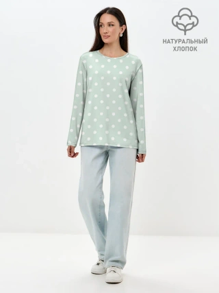 Лонгслив женский. Хлопок / белый горох