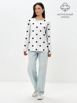 Лонгслив женский. Хлопок / горошек