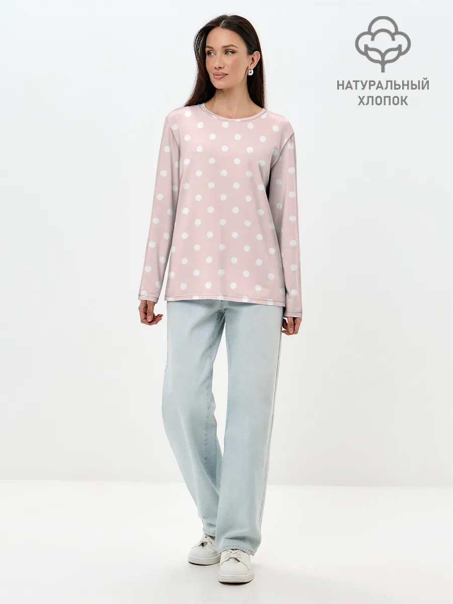 Лонгслив женский. Хлопок / мелкий горох