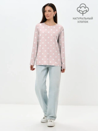 Лонгслив женский. Хлопок / мелкий горох