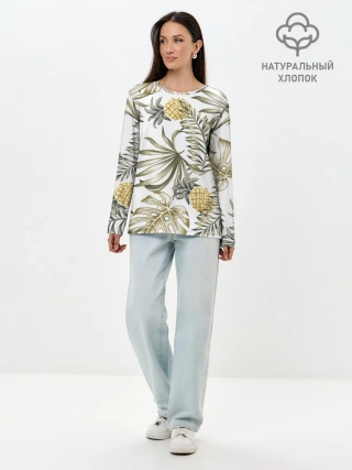 Лонгслив женский. Хлопок / Тропики хаки