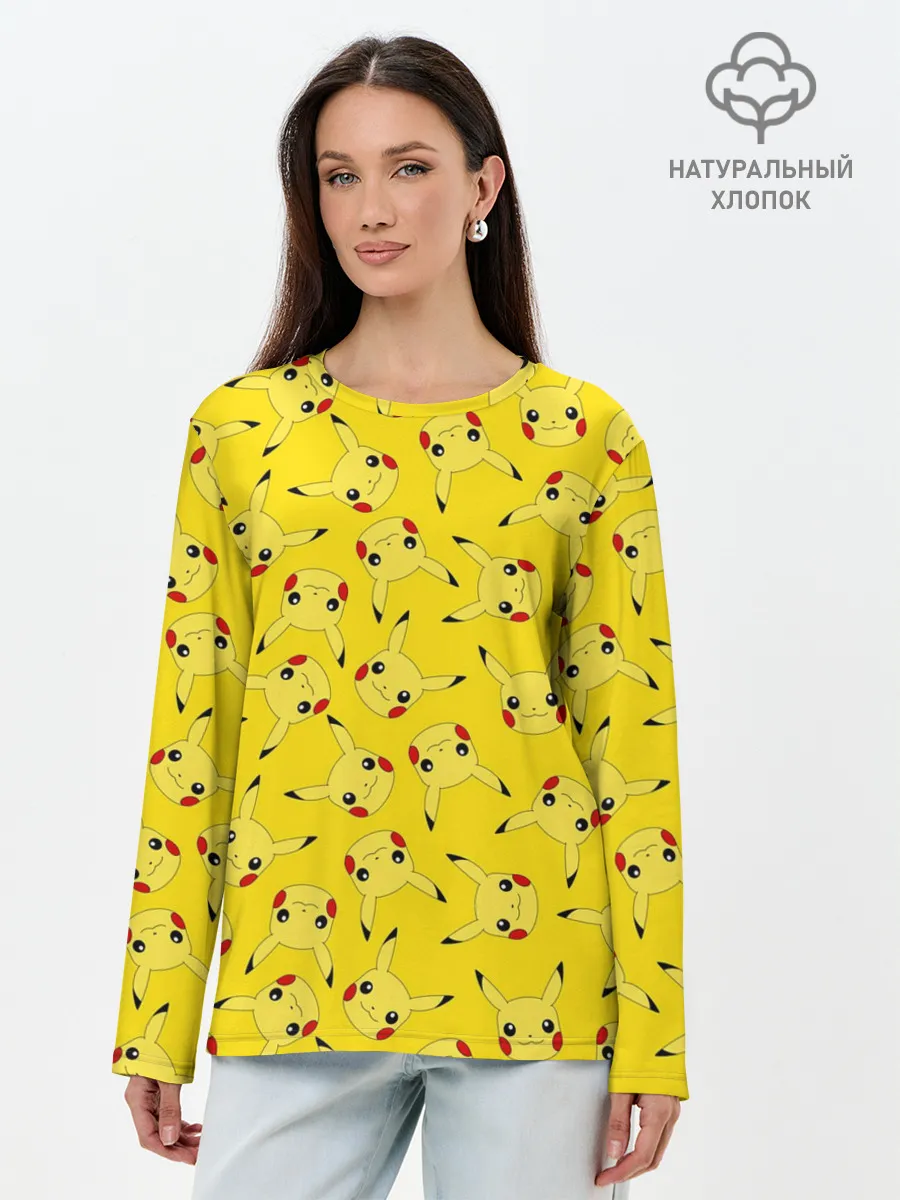 Лонгслив женский. Хлопок / Паттерн Пикачу