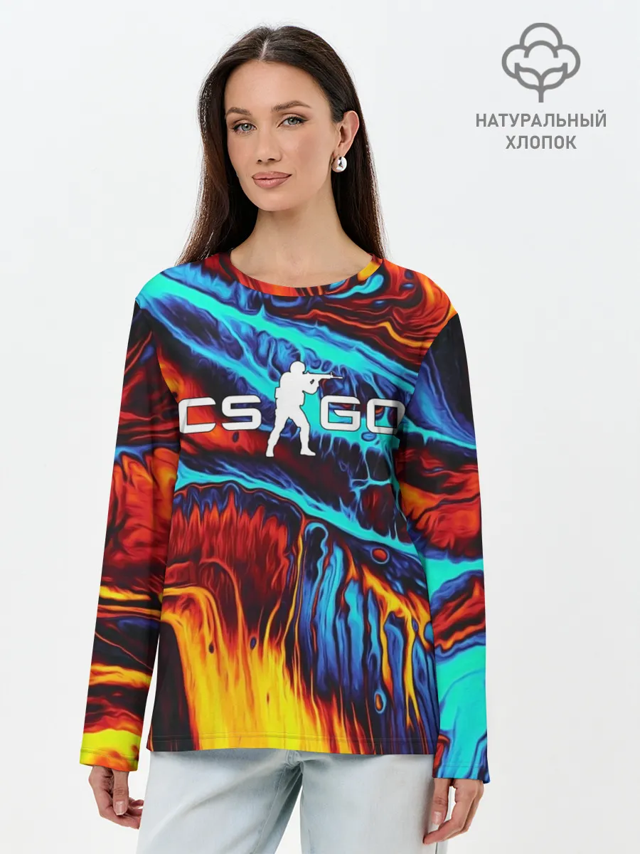 Лонгслив женский. Хлопок / CS GO STRIPES FLAME | КС ГО ПЛАМЯ