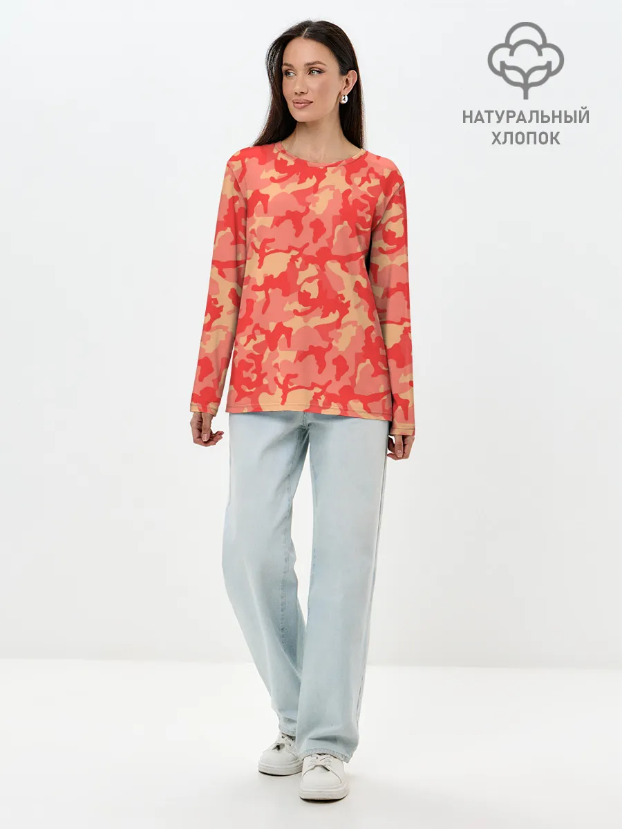 Лонгслив женский. Хлопок / Оранжевый камуфляж