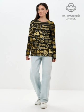 Лонгслив женский. Хлопок / ЛОГОТИПЫ РОК ГРУПП GOLD