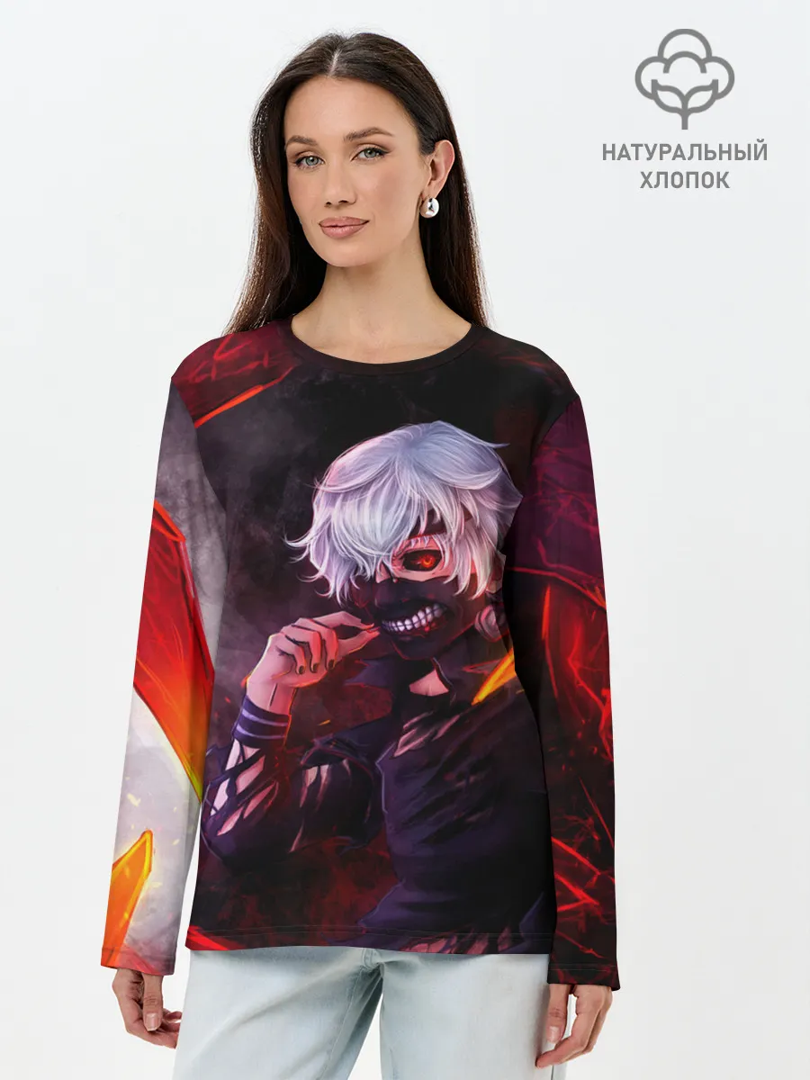 Лонгслив женский. Хлопок / Ken Kaneki красные жала