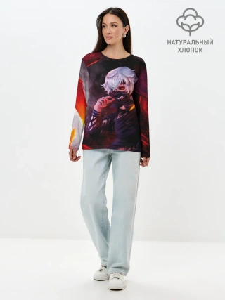 Лонгслив женский. Хлопок / Ken Kaneki красные жала