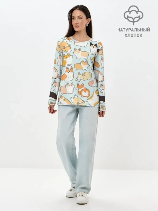 Лонгслив женский. Хлопок / Милые корги