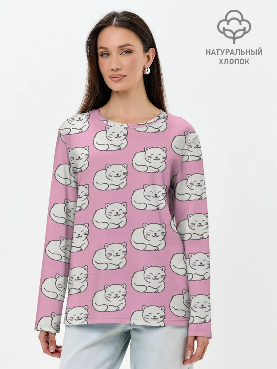 Лонгслив женский. Хлопок / Белая кошка