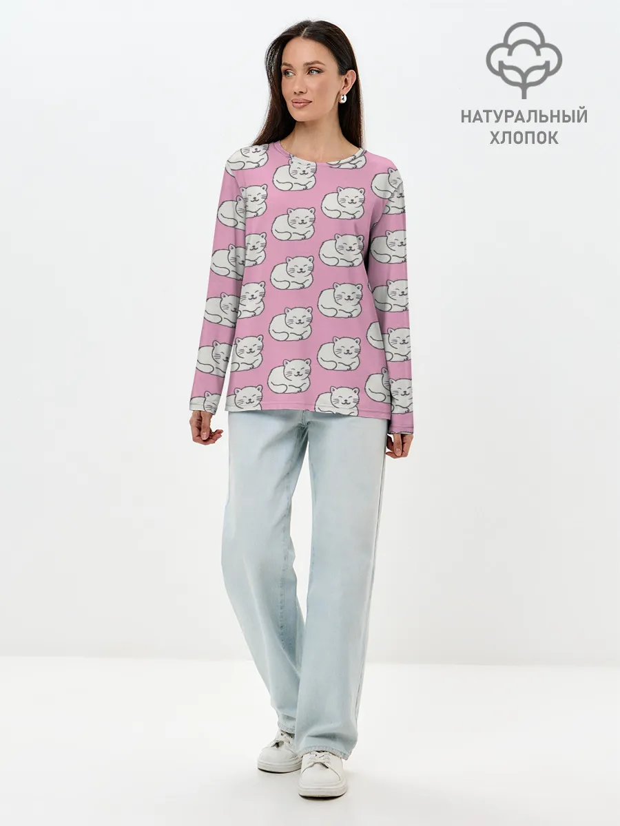 Лонгслив женский. Хлопок / Белая кошка
