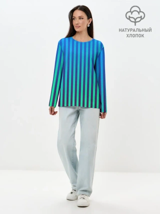 Лонгслив женский. Хлопок / Пикси полосы