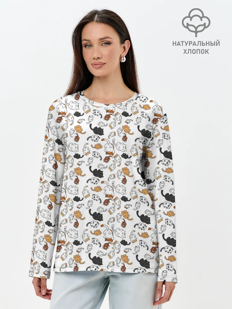 Лонгслив женский. Хлопок / Котики