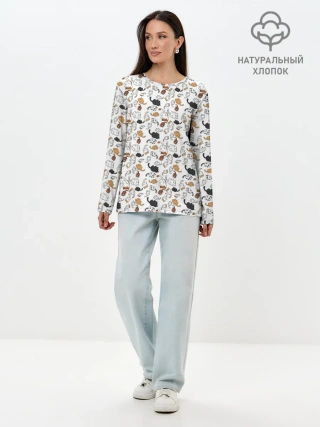 Лонгслив женский. Хлопок / Котики