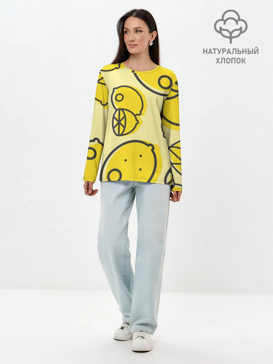 Лонгслив женский. Хлопок / Лимончики