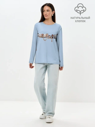 Лонгслив женский. Хлопок / Совы на ветке