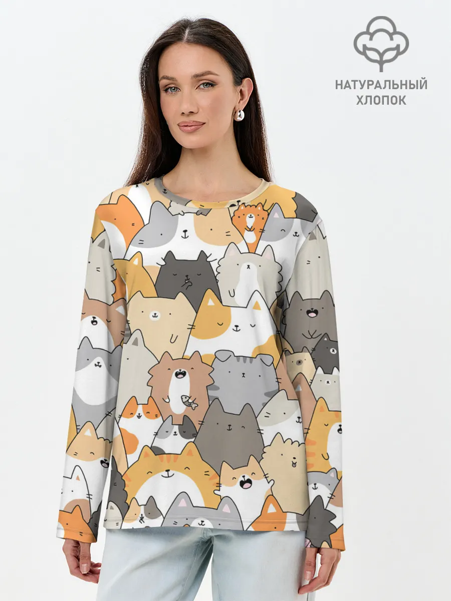 Лонгслив женский. Хлопок / Кошачья стая
