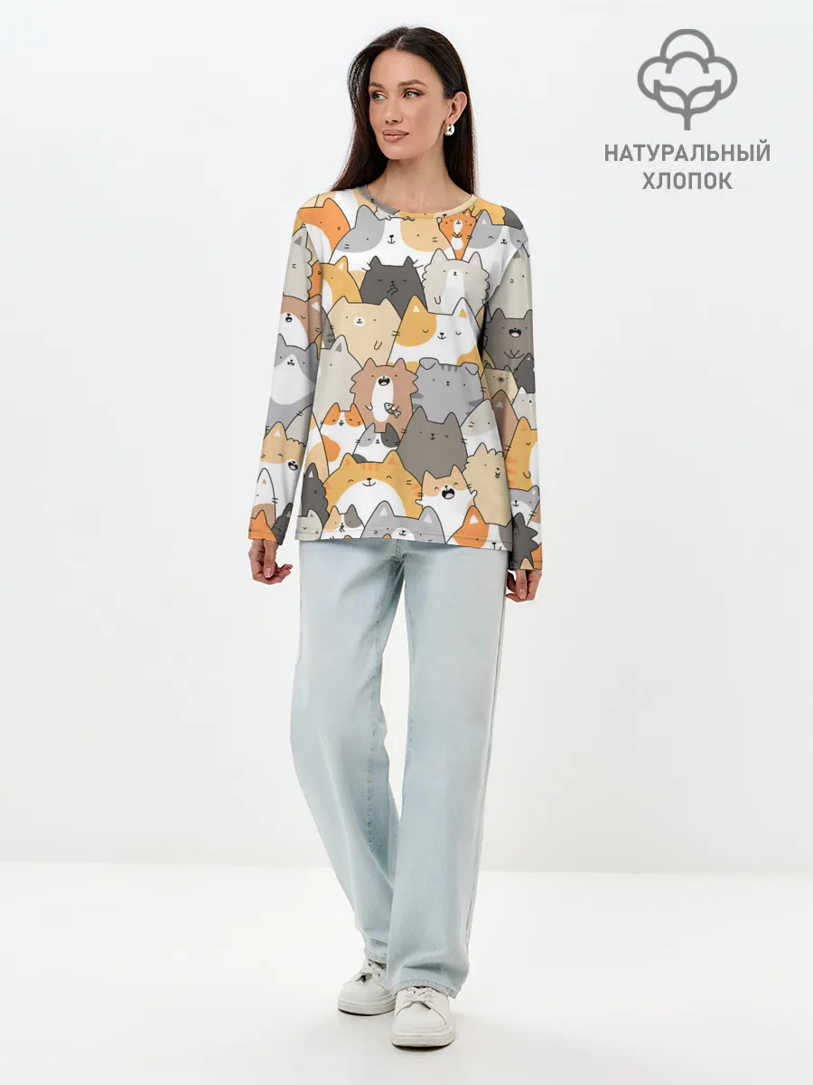 Лонгслив женский. Хлопок / Кошачья стая
