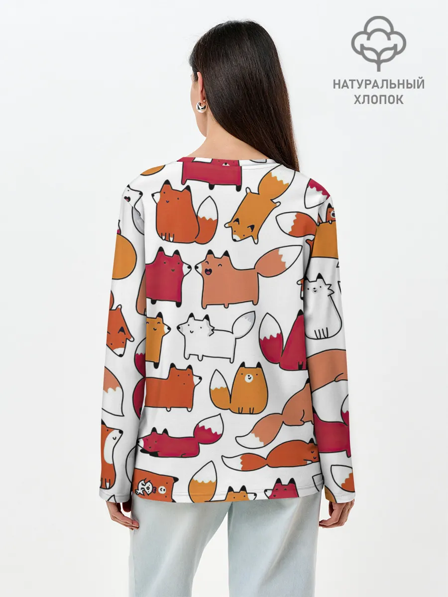 Лонгслив женский. Хлопок / Милые лисы