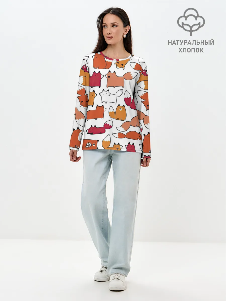 Лонгслив женский. Хлопок / Милые лисы