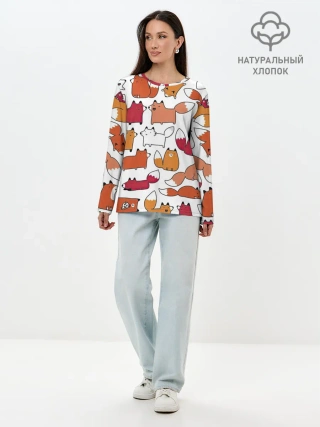 Лонгслив женский. Хлопок / Милые лисы