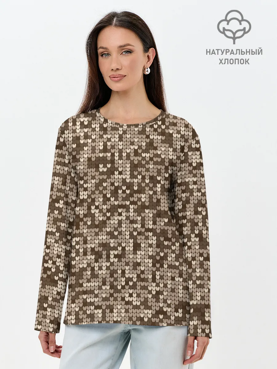 Лонгслив женский. Хлопок / ВЯЗАНЫЙ КАМУФЛЯЖ
