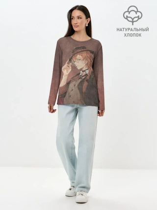 Лонгслив женский. Хлопок / Чуя Накахар на состаренном фоне