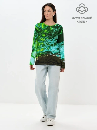 Лонгслив женский. Хлопок / Кислотные разводы краски