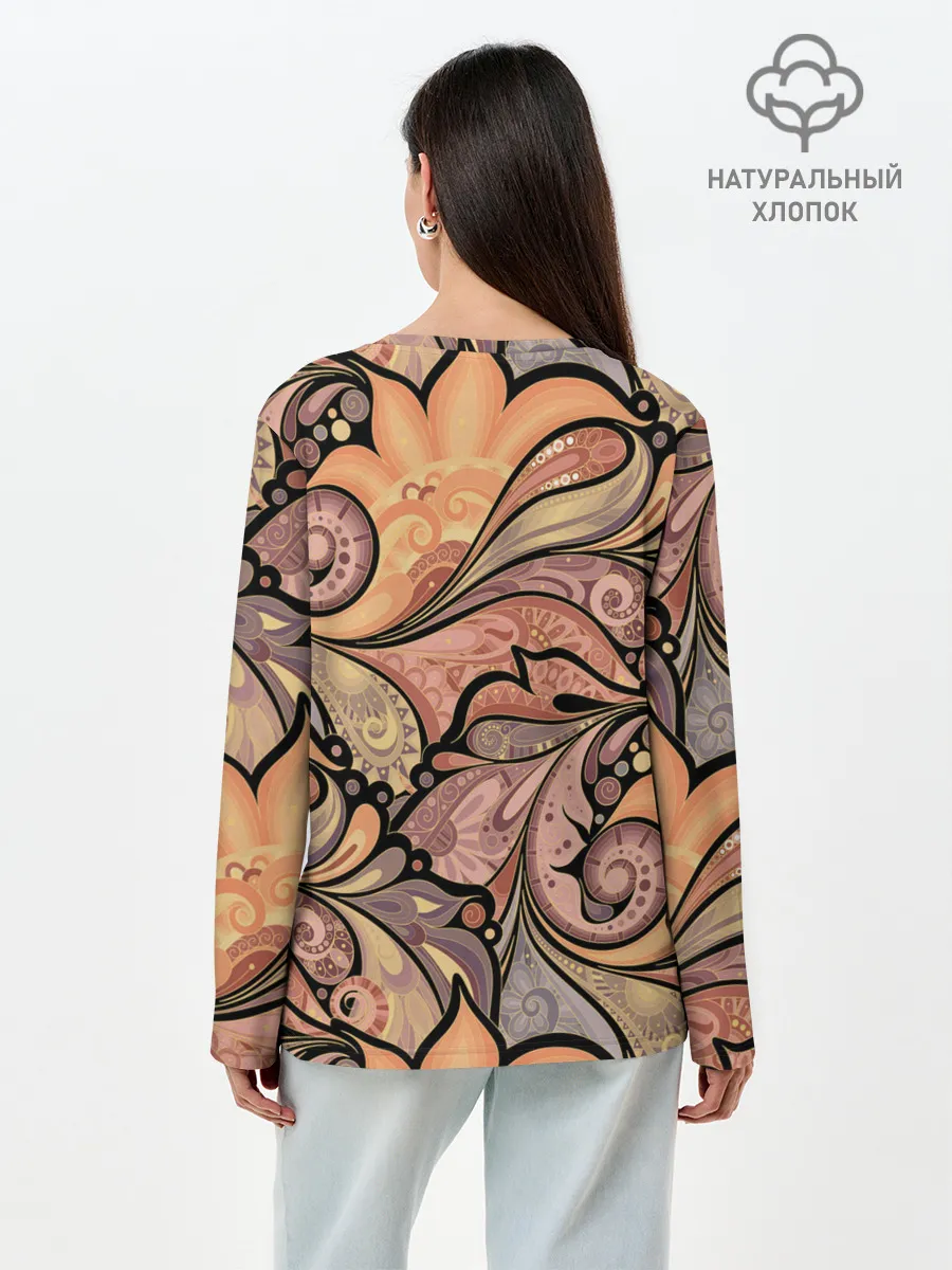 Лонгслив женский. Хлопок / дудл узоры