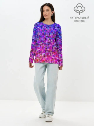 Лонгслив женский. Хлопок / Треугольники мозаика пиксели