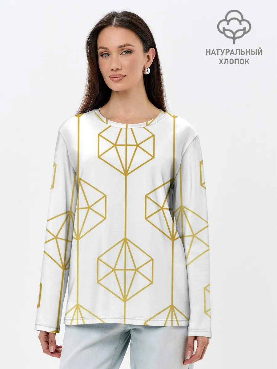 Лонгслив женский. Хлопок / Геометрический орнамент золото