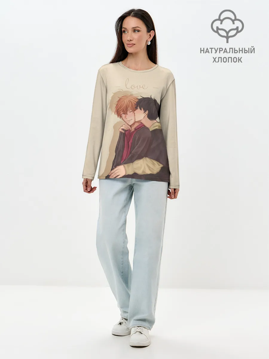 Лонгслив женский. Хлопок / Парни целуются