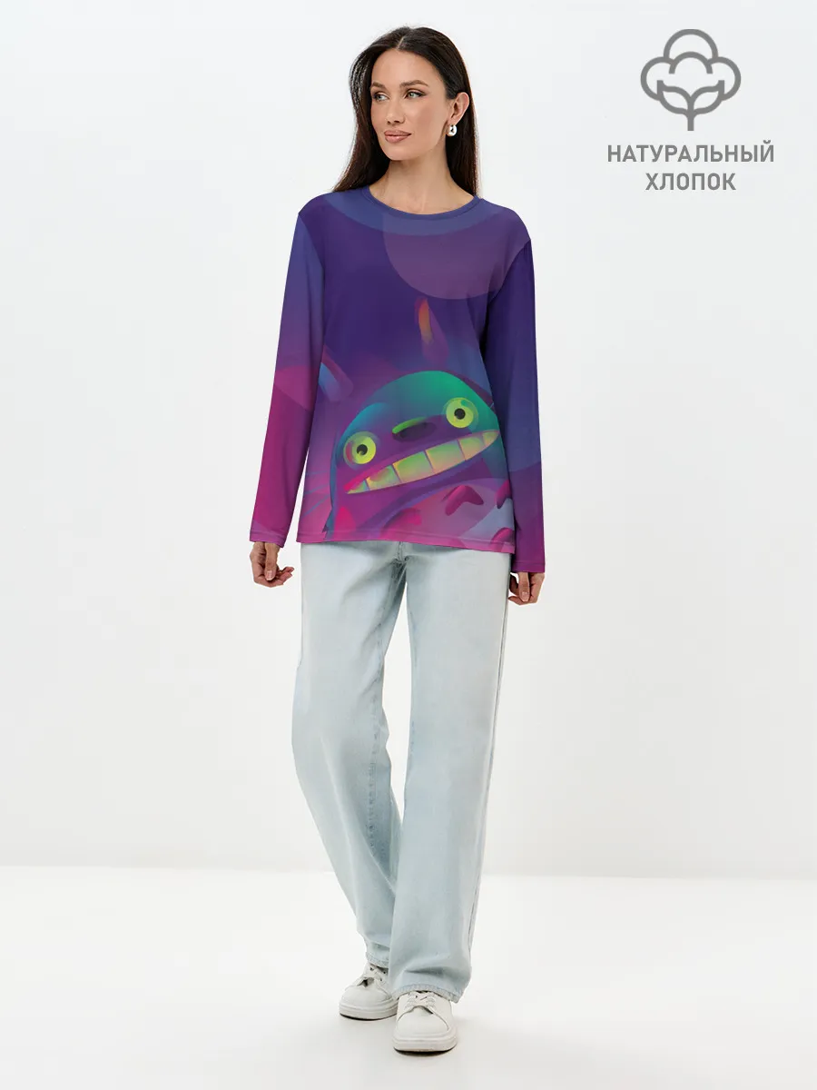 Лонгслив женский. Хлопок / Тоторо выглядывает