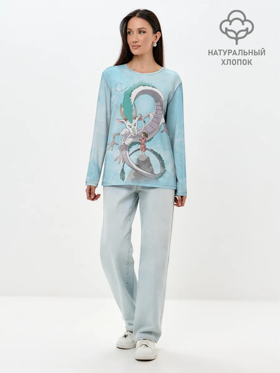 Лонгслив женский. Хлопок / Тихиро на горе с драконом