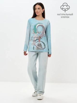 Лонгслив женский. Хлопок / Тихиро на горе с драконом