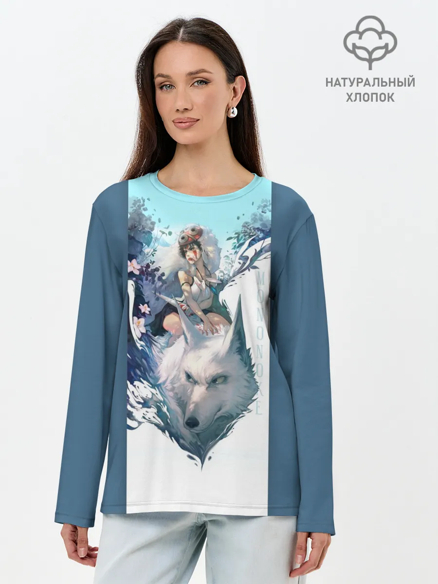 Лонгслив женский. Хлопок / Mononoke голубое небо