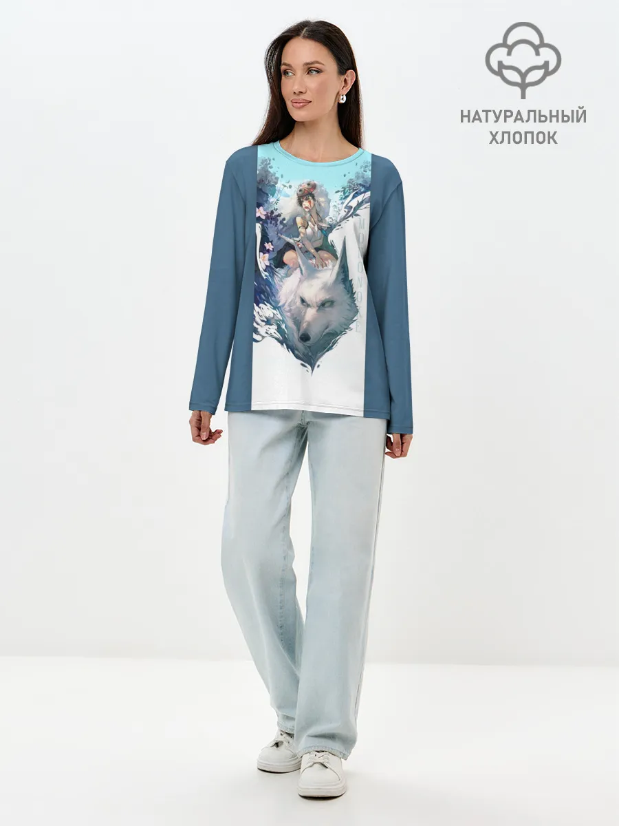 Лонгслив женский. Хлопок / Mononoke голубое небо
