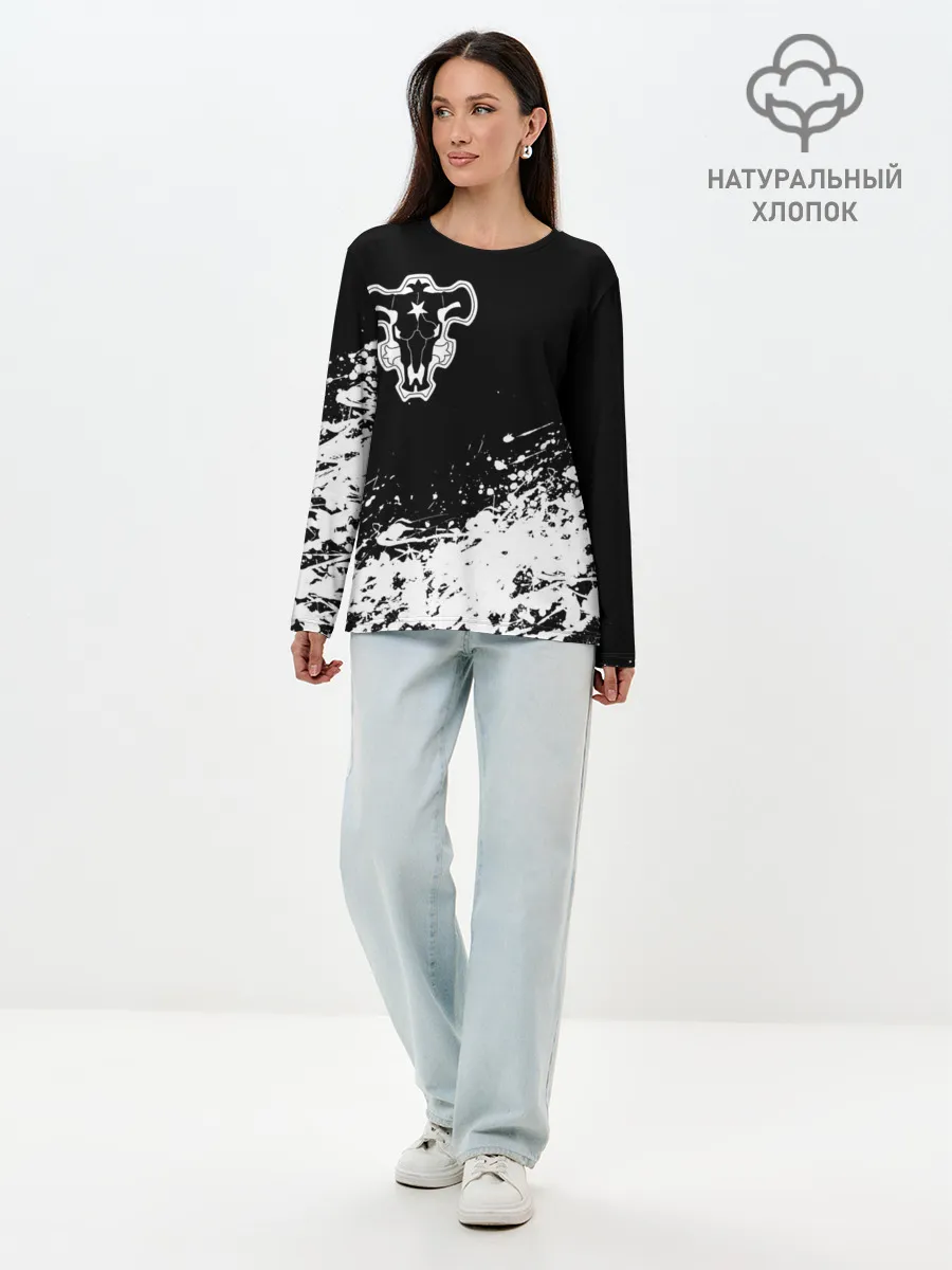 Лонгслив женский. Хлопок / Черный Клевер
