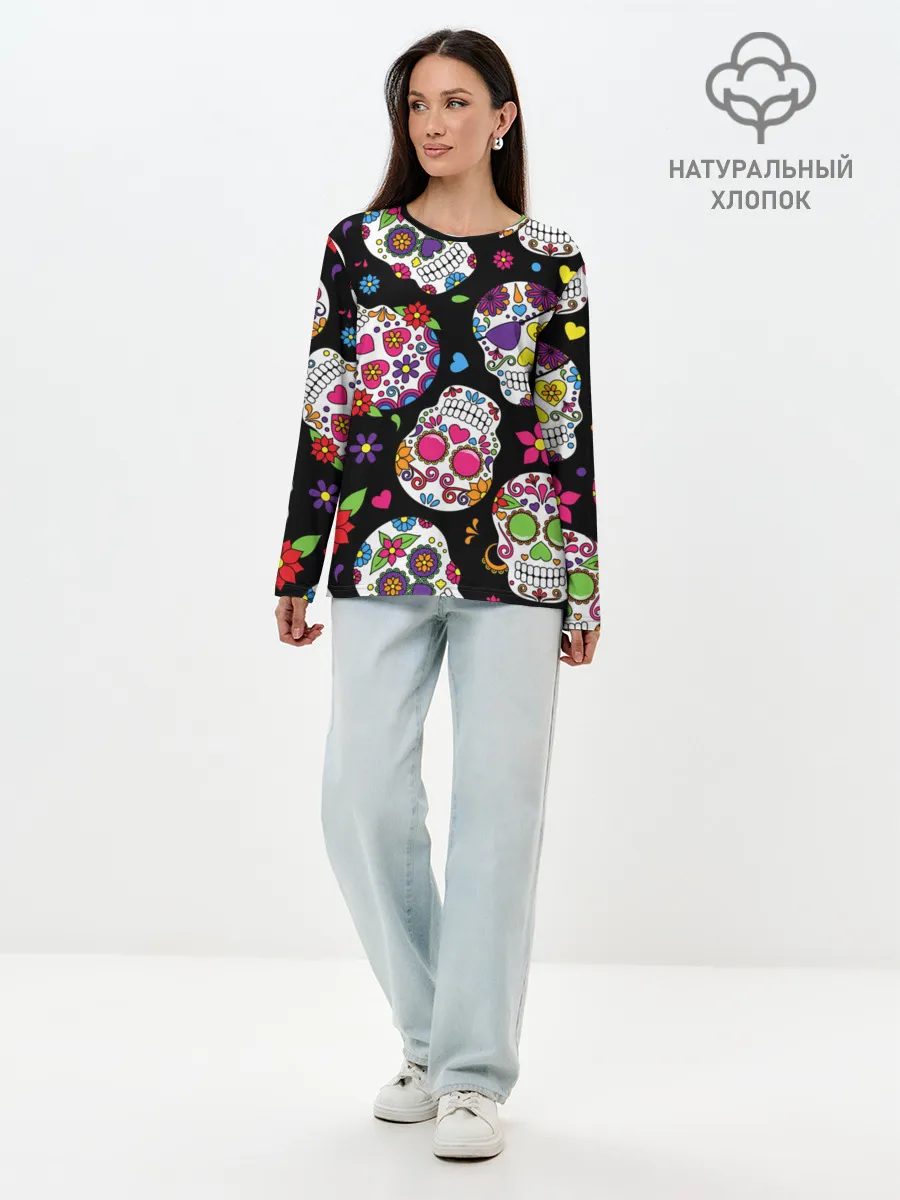 Лонгслив женский. Хлопок / Шальные черепа