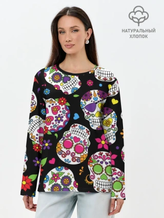Лонгслив женский. Хлопок / Шальные черепа