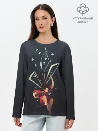Лонгслив женский. Хлопок / Тихиро падает