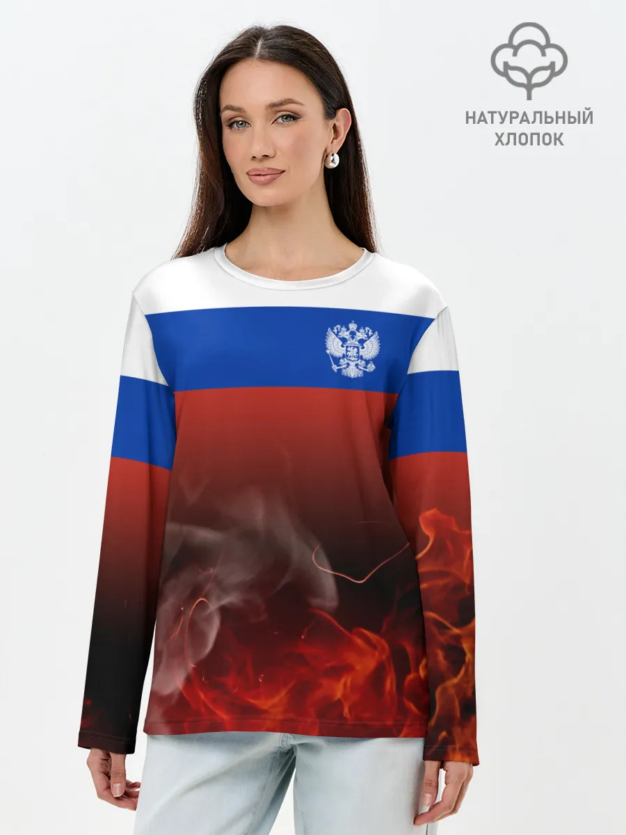Лонгслив женский. Хлопок / Россия огонь