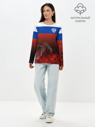 Лонгслив женский. Хлопок / Россия огонь