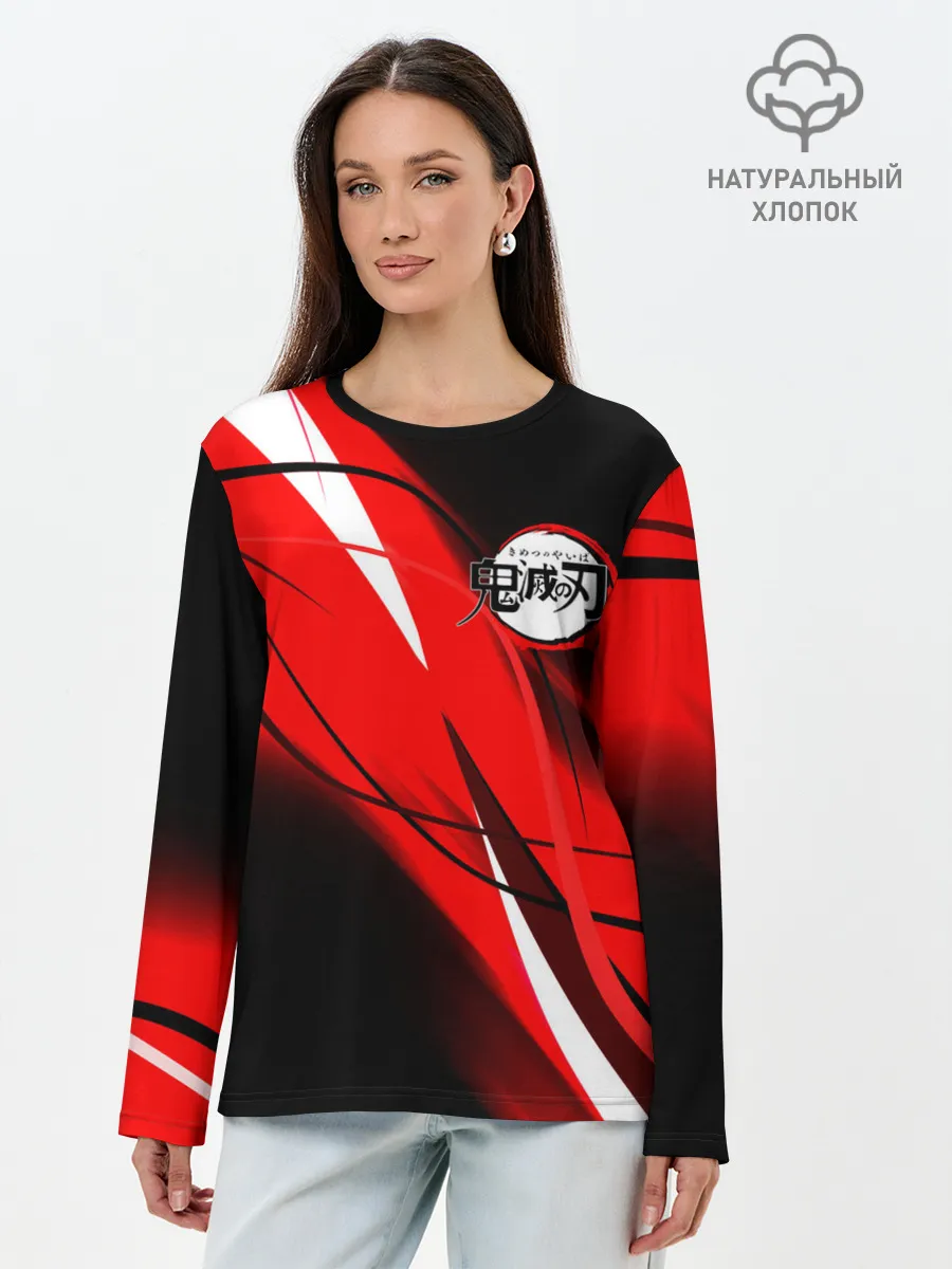 Лонгслив женский. Хлопок / KIMETSU NO YAIBA маленький лого