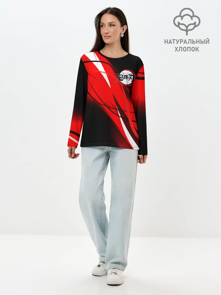 Лонгслив женский. Хлопок / KIMETSU NO YAIBA маленький лого
