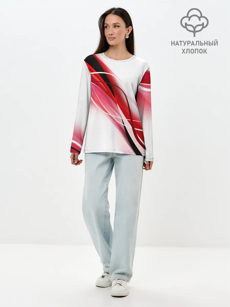 Лонгслив женский. Хлопок / GEOMETRY STRIPES RED