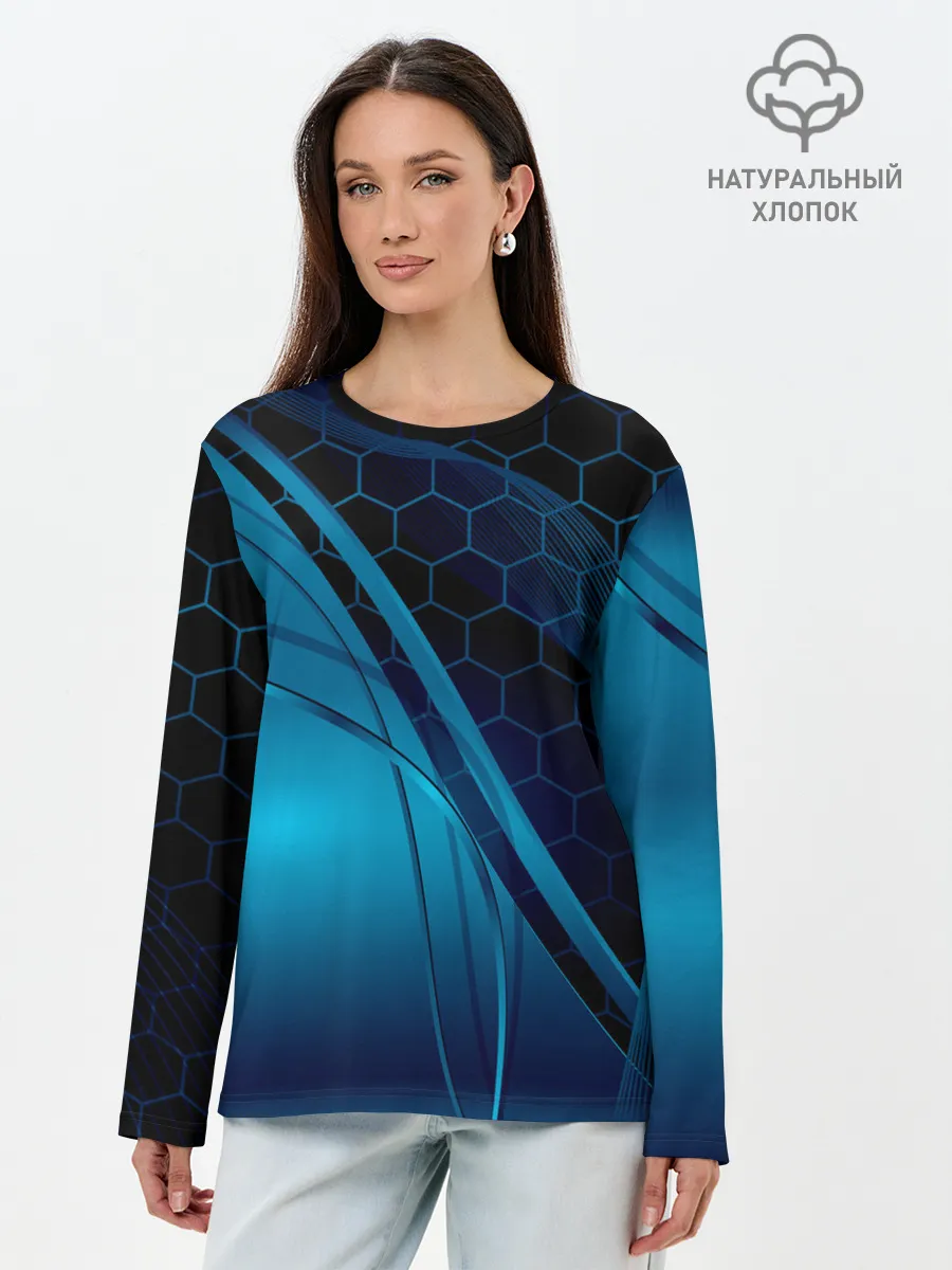 Лонгслив женский. Хлопок / ABSTRACT BLUE