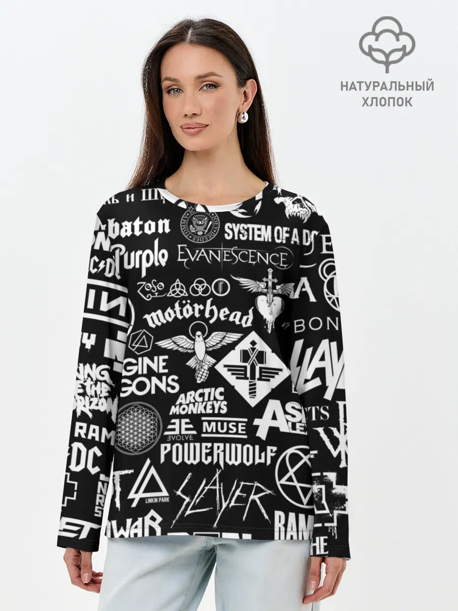 Лонгслив женский. Хлопок / ЛОГОТИПЫ РОК ГРУПП