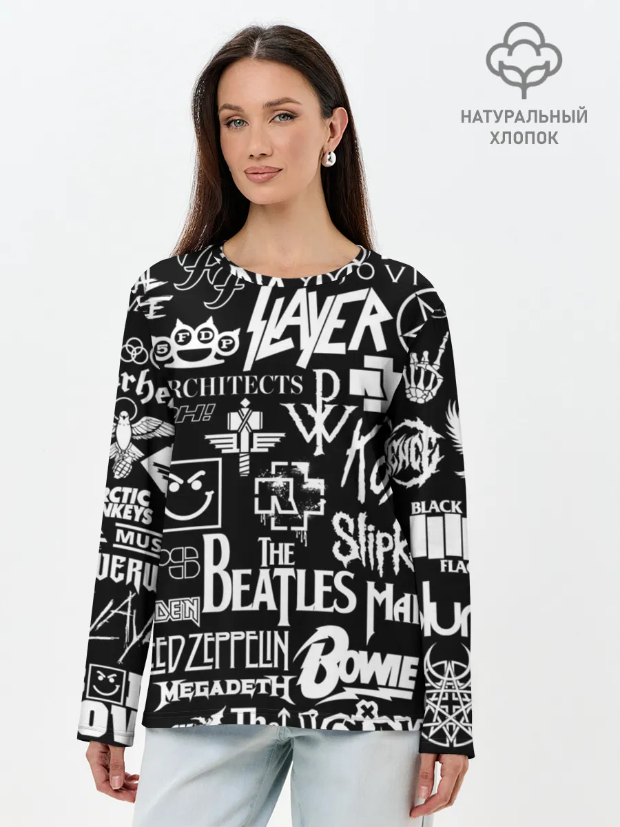Лонгслив женский. Хлопок / ЛОГОТИПЫ РОК ГРУПП
