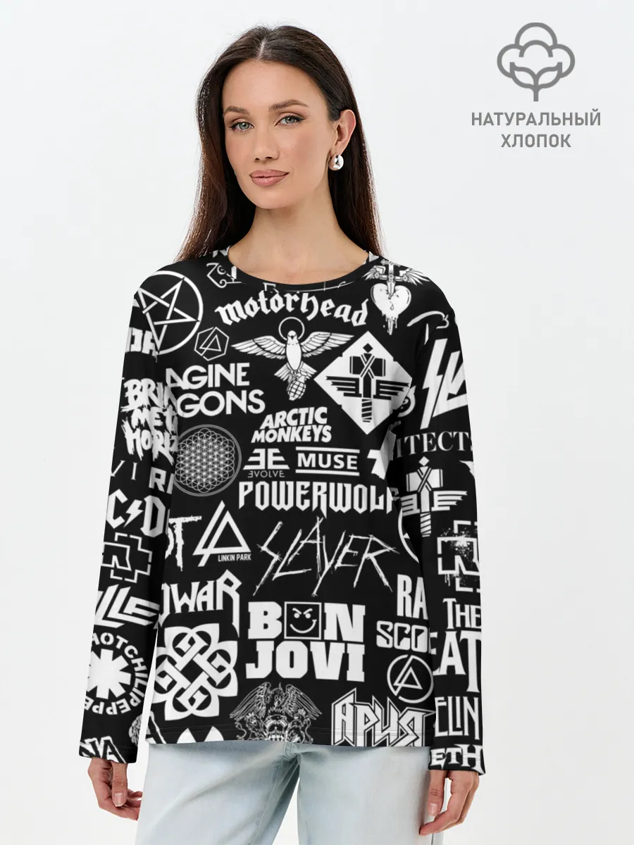 Лонгслив женский. Хлопок / ЛОГОТИПЫ РОК ГРУПП